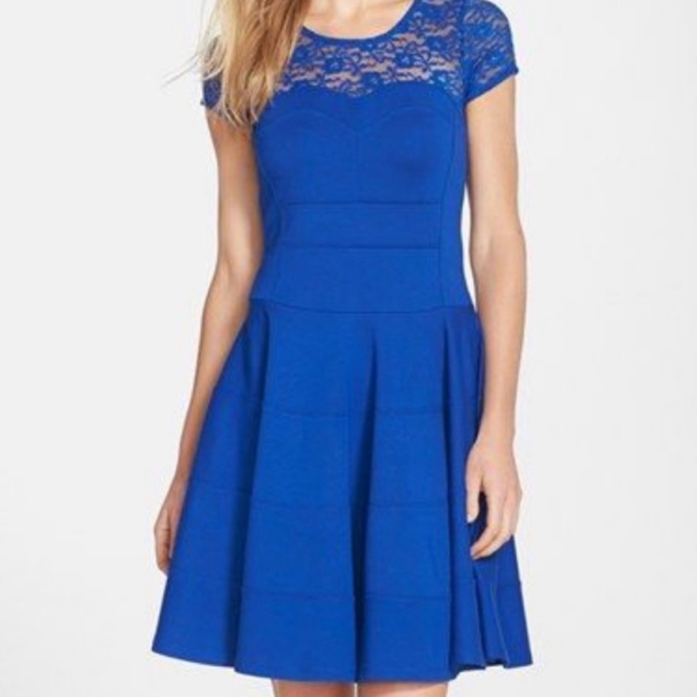 Felicity & Coco dress blue, lace neckline size M